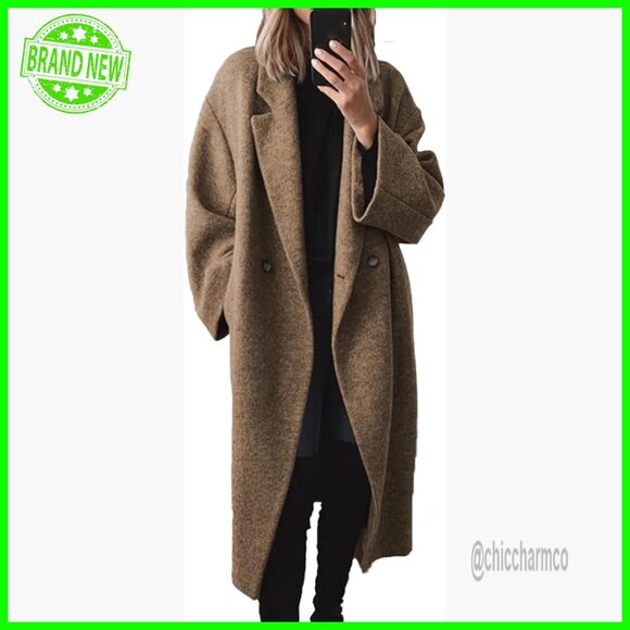 Women's Wool Trench Coat Double Breasted Notch Lapel Peacoat Winter Long